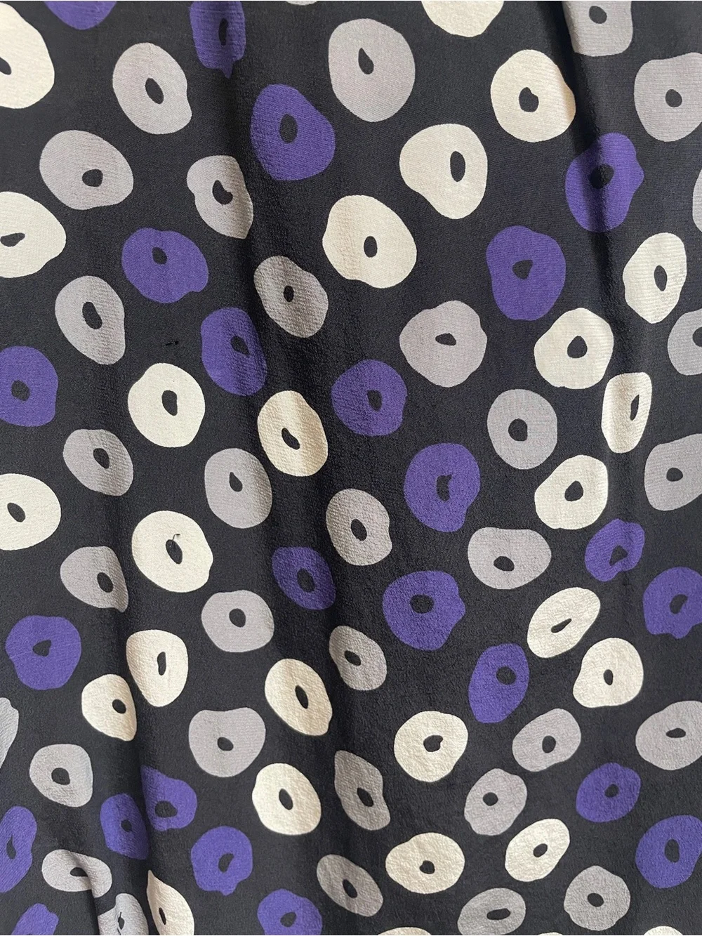 Tory Burch Black Silk Blouse with Purple and Cream Dot Print